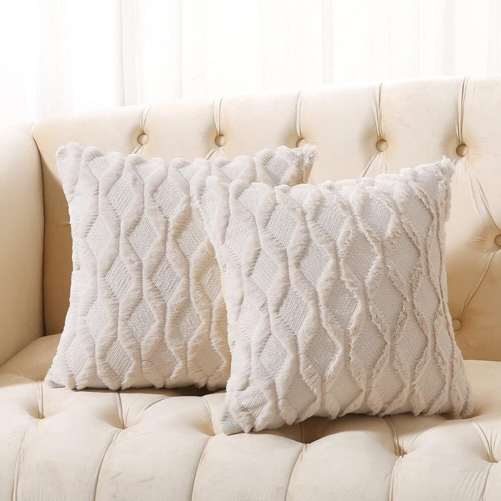 Faux Wool Throw Pillow Covers Decorative Farmhouse Velvet Couch Soft 20x20 "